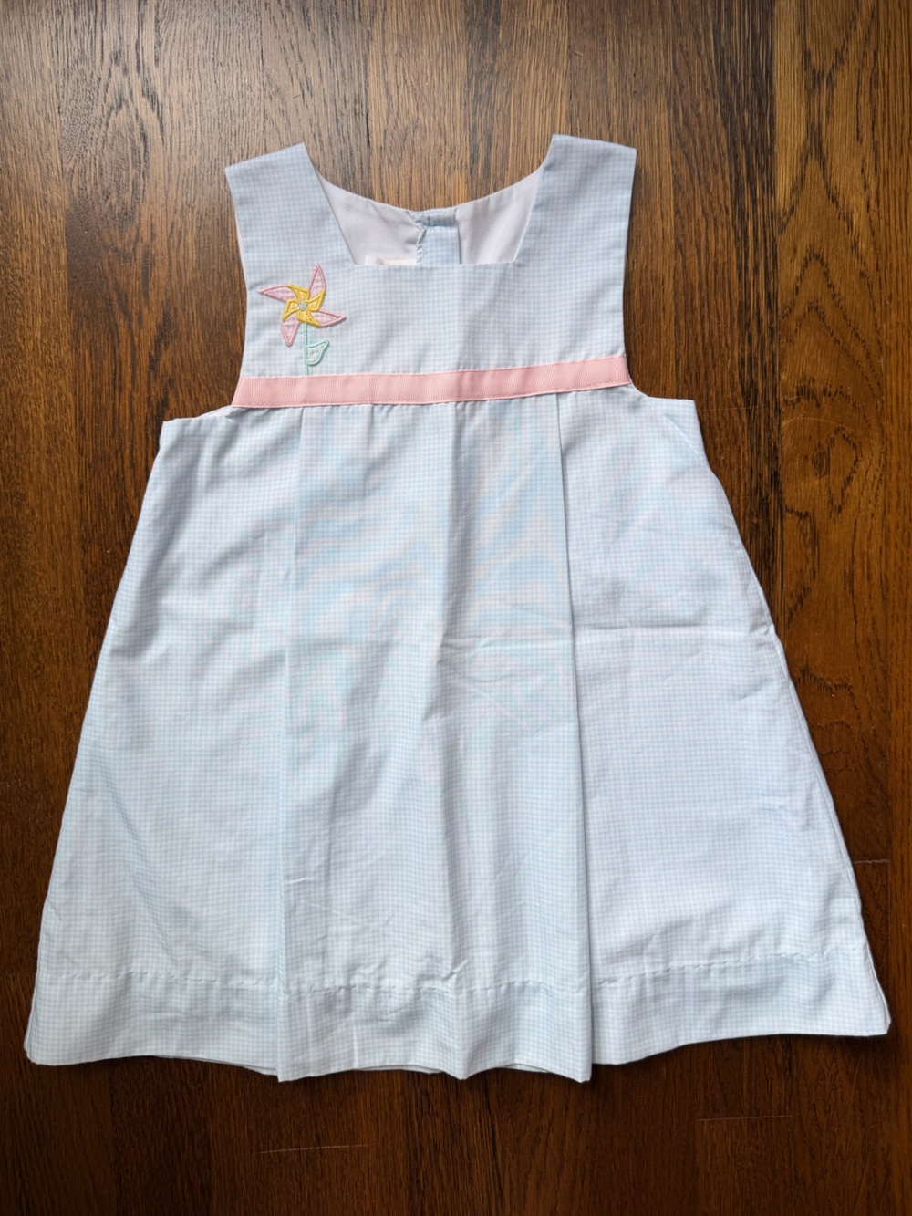 NWOT Lullaby Set Light Blue Check Dress with Pinwheel Appliqué 4T